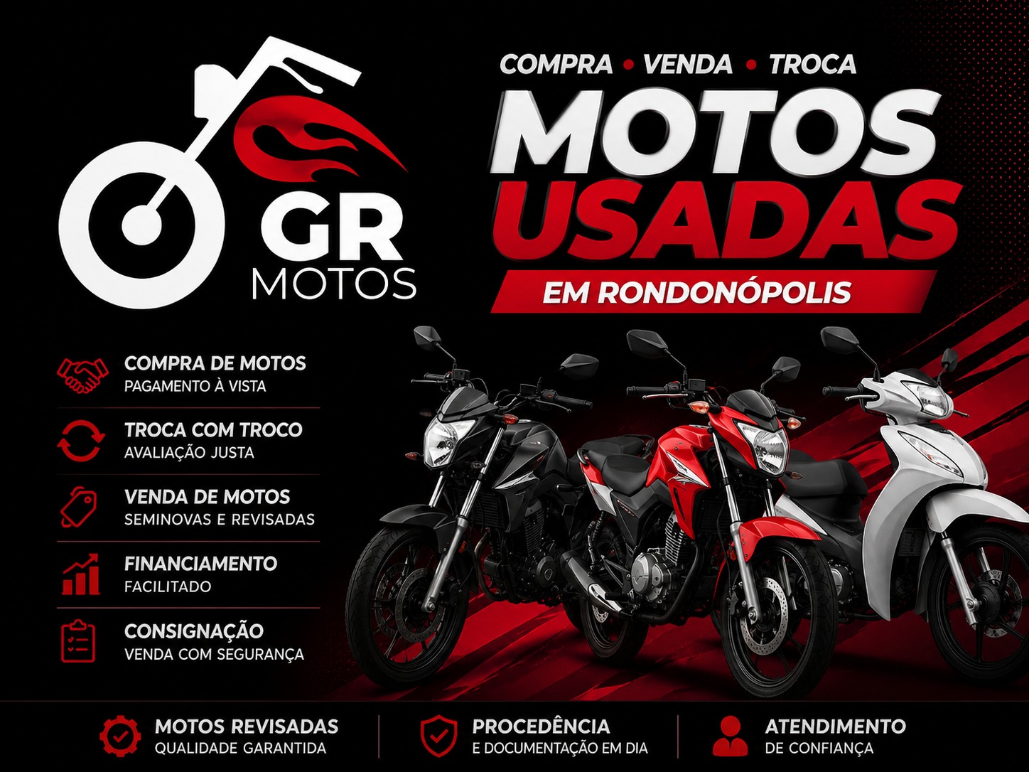 Motos expostas em frente à loja GR Motos
